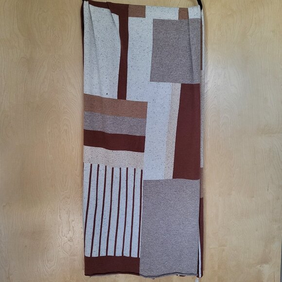 Garnet Hill Cashmere Wrap Scarf Rust Patchwork One Size - Picture 6 of 13
